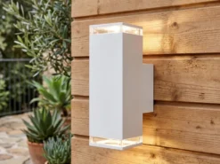LED Außenwandleuchte ALU Up and Down Weiß Effektstreifen IP44, Höhe 23,5cm