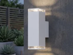 LED Außenwandleuchte ALU Up and Down Weiß Effektstreifen IP44, Höhe 23,5cm