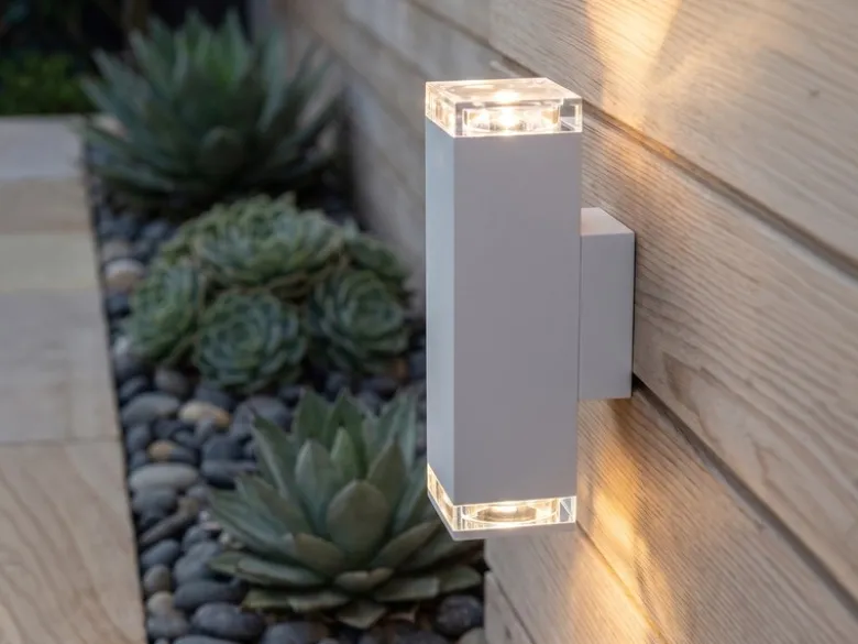 LED Außenwandleuchte ALU Up and Down Weiß Effektstreifen IP44, Höhe 23,5cm