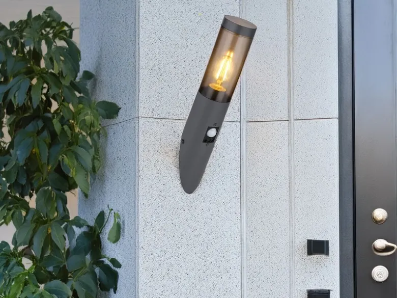 LED Außenwandleuchte Anthrazit & Rauchfarben mit Bewegungsmelder, Höhe 41cm