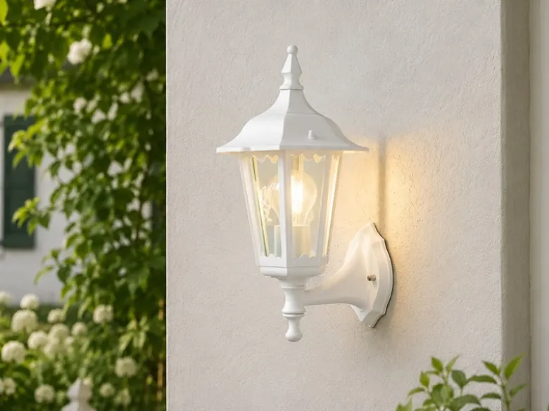 LED Außenwandleuchte antike Laterne stehend aus Aluminium Weiß, Höhe 36cm