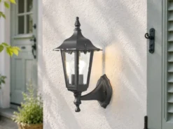 LED Außenwandleuchte antike Laterne stehend aus Aluminium Schwarz, Höhe 36cm