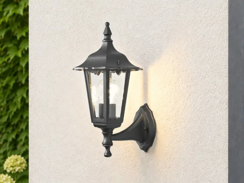 LED Außenwandleuchte antike Laterne stehend aus Aluminium Schwarz, Höhe 36cm