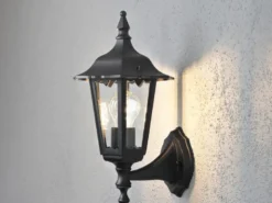 LED Außenwandleuchte antike Laterne stehend aus Aluminium Schwarz, Höhe 36cm