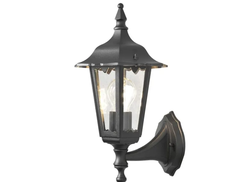 LED Außenwandleuchte antike Laterne stehend aus Aluminium Schwarz, Höhe 36cm
