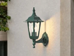 LED Außenwandleuchte antike Laterne stehend aus Aluminium Grün, Höhe 36cm