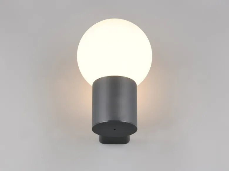 LED Außenwandleuchte aus Aluminium in Anthrazit mit Glaskugel, Höhe 28cm