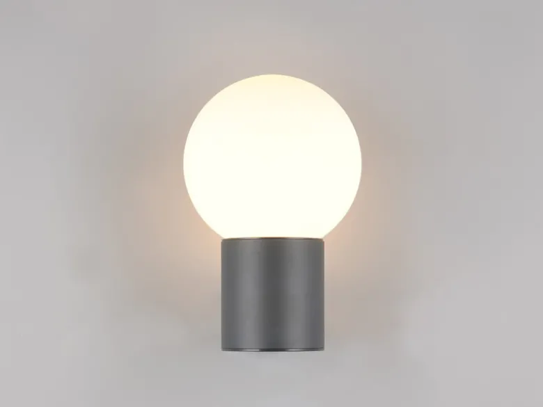 LED Außenwandleuchte aus Aluminium in Anthrazit mit Glaskugel, Höhe 28cm