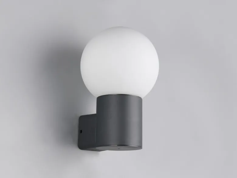 LED Außenwandleuchte aus Aluminium in Anthrazit mit Glaskugel, Höhe 28cm
