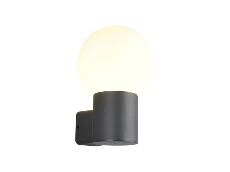 LED Außenwandleuchte aus Aluminium in Anthrazit mit Glaskugel, Höhe 28cm