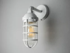 LED Außenwandleuchte aus Aluminium Weiß & Klarglas, Höhe 33cm
