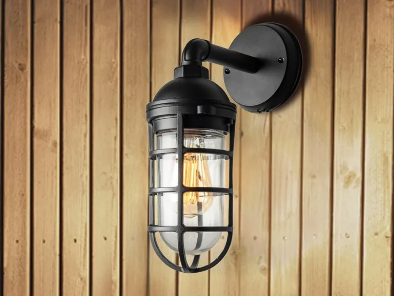 LED Außenwandleuchte aus Aluminium Schwarz & Klarglas, Höhe 33cm