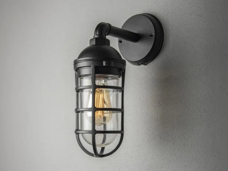 LED Außenwandleuchte aus Aluminium Schwarz & Klarglas, Höhe 33cm
