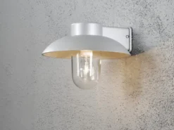 LED Außenwandleuchte aus Aluminium Silbergrau & Klarglas, Höhe 21cm