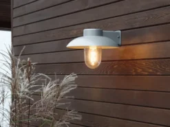 LED Außenwandleuchte aus Aluminium Silbergrau & Klarglas, Höhe 21cm