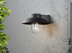 LED Außenwandleuchte aus Aluminium Schwarz & Klarglas, Höhe 21cm