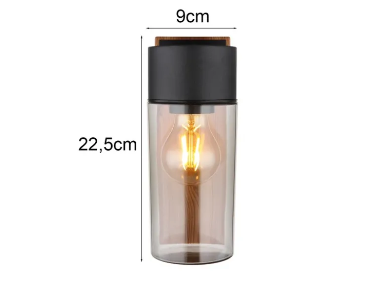 LED Außenwandleuchte aus Edelstahl in Holzoptik mit rauchfarbigem Glas H:22,5cm