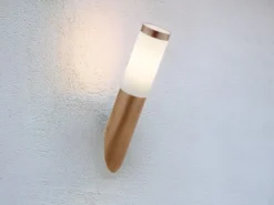 LED Außenwandleuchte aus Edelstahl in Holzoptik, Höhe 39cm