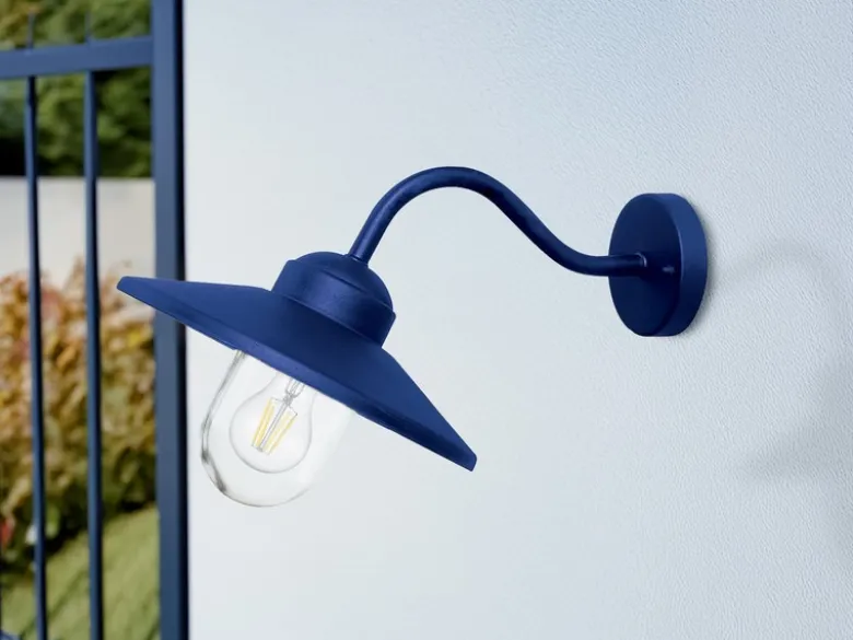 LED Außenwandleuchte aus Edelstahl in Marineblau, Ausladung 42cm