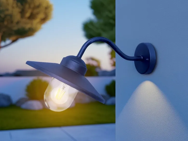 LED Außenwandleuchte aus Edelstahl in Marineblau, Ausladung 42cm