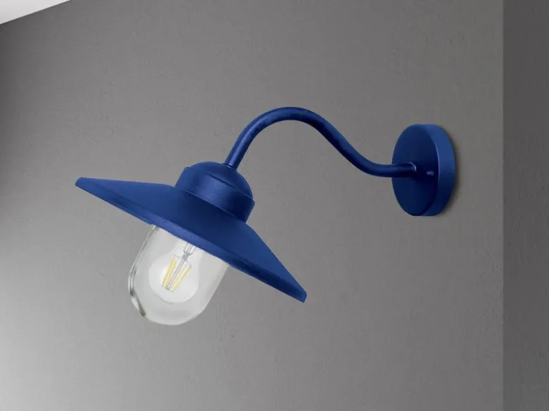 LED Außenwandleuchte aus Edelstahl in Marineblau, Ausladung 42cm
