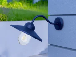 LED Außenwandleuchte aus Edelstahl in Marineblau, Ausladung 42cm