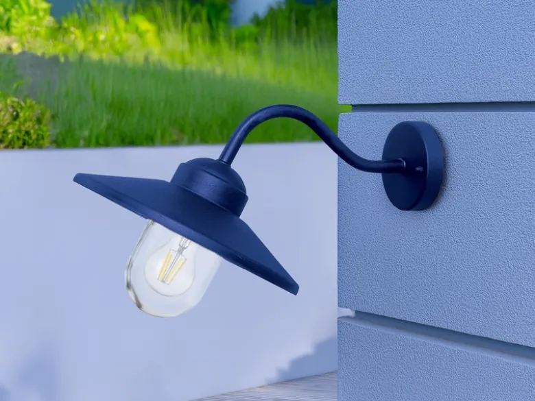 LED Außenwandleuchte aus Edelstahl in Marineblau, Ausladung 42cm