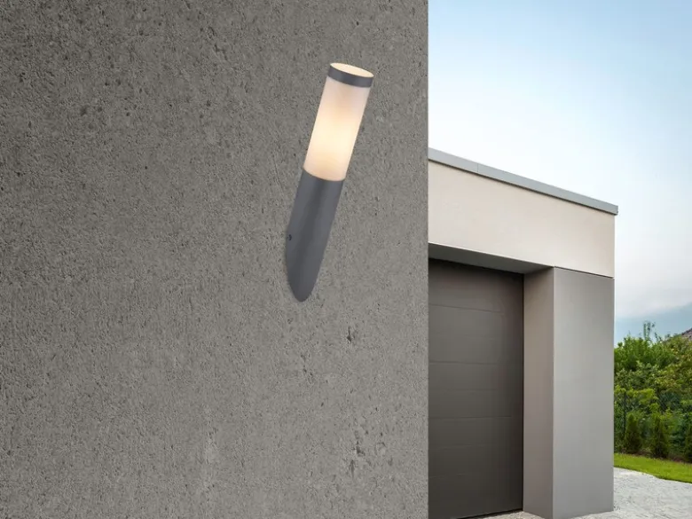 LED Außenwandleuchte aus Edelstahl in Anthrazit & Opal, Höhe 39cm
