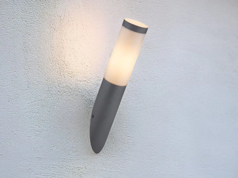 LED Außenwandleuchte aus Edelstahl in Anthrazit & Opal, Höhe 39cm