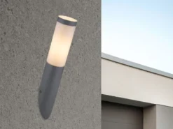 LED Außenwandleuchte aus Edelstahl in Anthrazit & Opal, Höhe 39cm