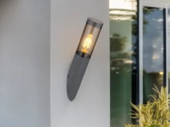 LED Außenwandleuchte aus Edelstahl in Anthrazit & Rauchfarben, Höhe 40cm