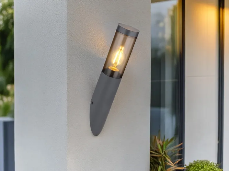 LED Außenwandleuchte aus Edelstahl in Anthrazit & Rauchfarben, Höhe 40cm