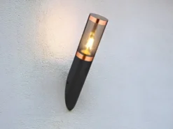 LED Außenwandleuchte aus Edelstahl in Schwarz & Kupfer, Höhe 41cm