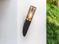 LED Außenwandleuchte aus Edelstahl in Schwarz & Kupfer, Höhe 41cm