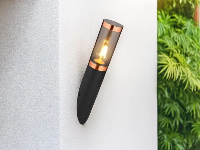 LED Außenwandleuchte aus Edelstahl in Schwarz & Kupfer, Höhe 41cm