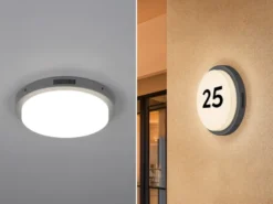 LED Außenwandleuchte BERMEJO mit Hausnummer & Bewegungsmelder Ø30cm