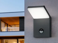 LED Außenwandleuchte Bewegungsmelder Anthrazit eckig, 2erSET für Hausbeleuchtung