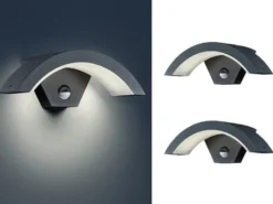 LED Außenwandleuchte Bewegungsmelder Anthrazit rund, 2er SET für Hausbeleuchtung