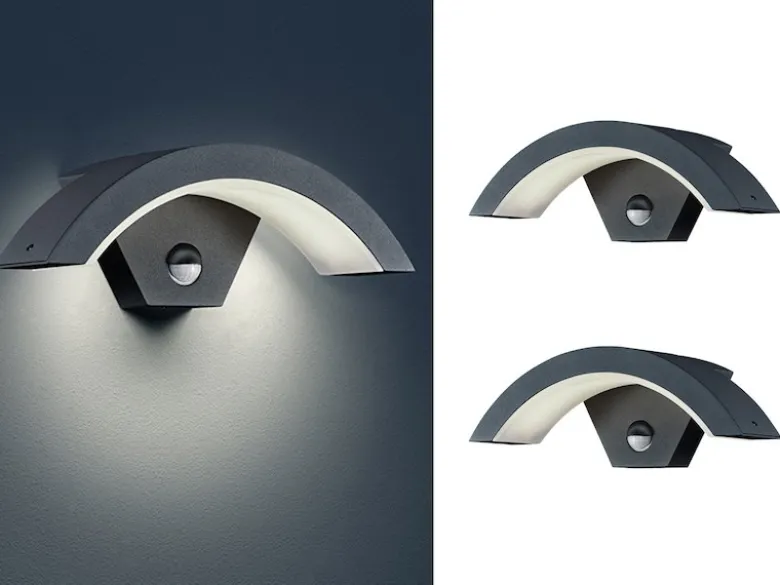 LED Außenwandleuchte Bewegungsmelder Anthrazit rund, 2er SET für Hausbeleuchtung