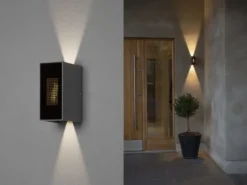 LED Außenwandleuchte CREMONA in Anthrazit mit einstellbarer LED Flamme Höhe 17cm