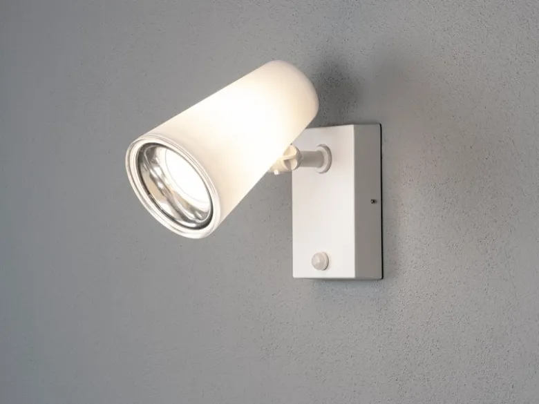 LED Außenwandleuchte Downlight Weiß mit Bewegungssensor, Höhe 21,5cm IP54 E27