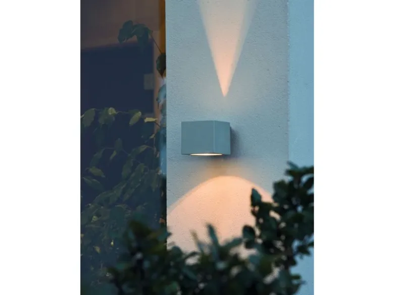 LED Außenwandleuchte eckiger Wandspot Up-Down, Höhe 9cm, Grau