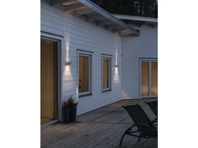 LED Außenwandleuchte eckiger Wandspot Up-Down, Höhe 9cm, Grau