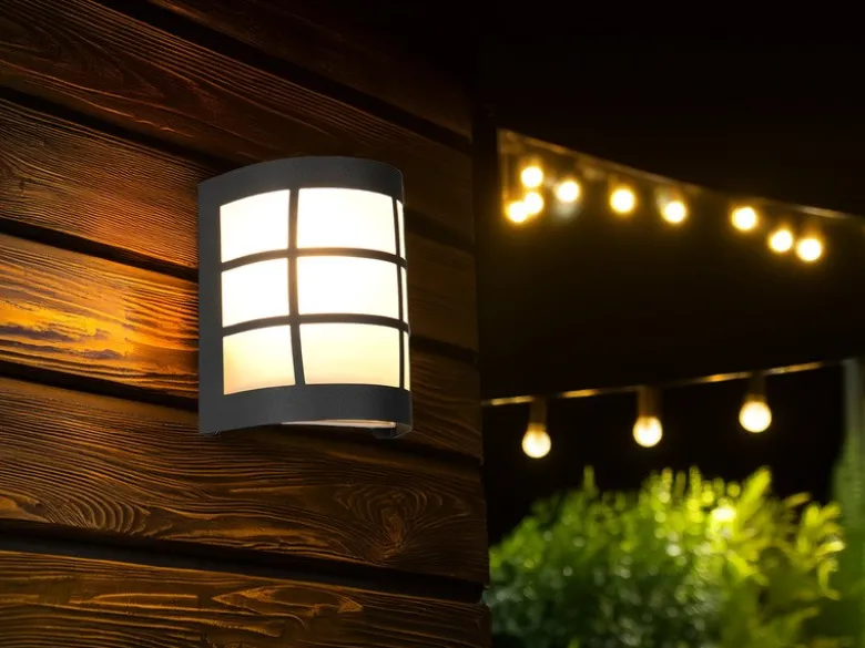 LED Außenwandleuchte Edelstahl Schwarz & Glas Weiß, Höhe 16cm