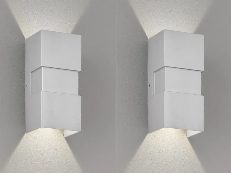 LED Außenwandleuchte 2er SET Silber mit Up and Down Licht - 7x15cm