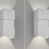 LED Außenwandleuchte 2er SET Silber mit Up and Down Licht - 7x15cm