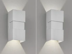 LED Außenwandleuchte 2er SET Silber mit Up and Down Licht - 7x15cm