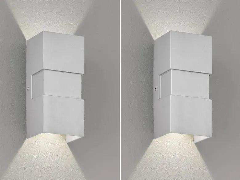LED Außenwandleuchte 2er SET Silber mit Up and Down Licht - 7x15cm