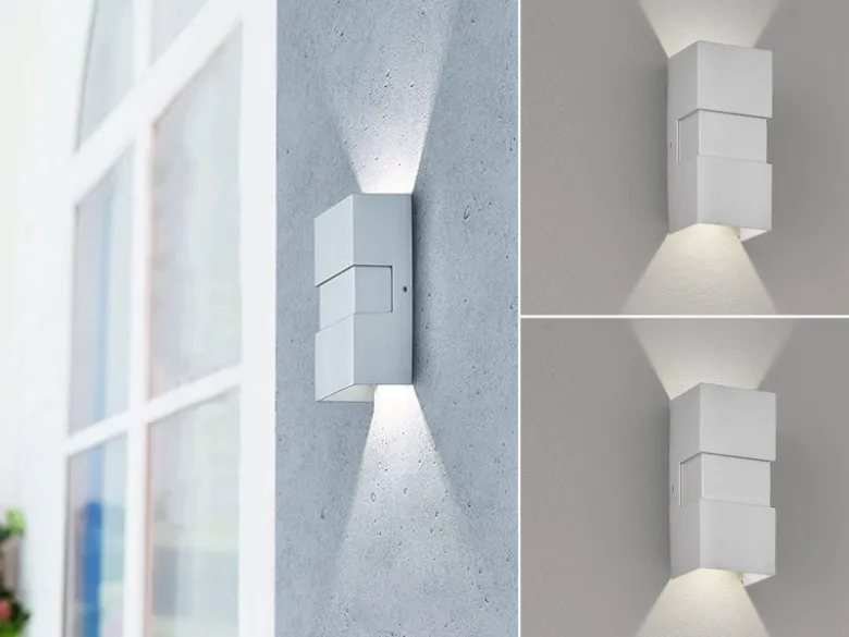LED Außenwandleuchte 2er SET Silber mit Up and Down Licht - 7x15cm