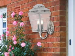 LED Außenwandleuchte im Landhausstil, Silber Höhe 48cm